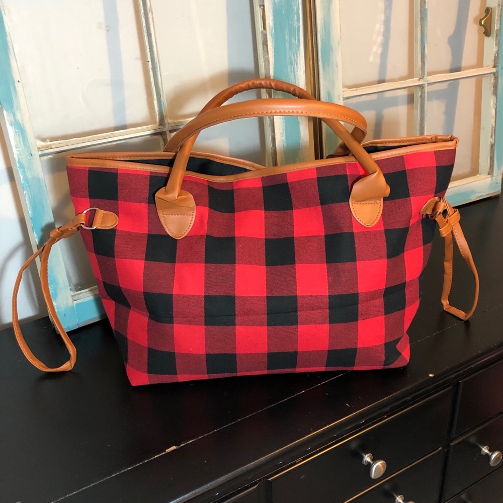 NWT Red Buffalo Plaid Tote Bag Shoulder Bag